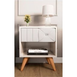 Conjunto 2 Mesa de Cabeceira Glamur Tokio Decor Pé Madeira Gaveta Estofada Corrediça Telescopica-jc - 4