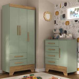 Quarto Infantil Completo Guarda Roupa 3 Portas 2 Gavetas com Cômoda Selene Espresso Móveis