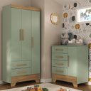 Ver imagem 1 de Quarto Infantil Completo Guarda Roupa 3 Portas 2 Gavetas com Cômoda Selene Espresso Móveis Verde/Fosco/Nature
