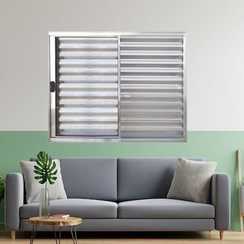 Janela Veneziana de Alumínio 3 Folhas 100 x 80cm Linha Modular Esquadrias Bergamo Brilhante