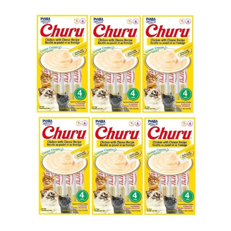 Kit 6 Unid Petisco Para Gatos Churu Frango E Queijo 56g/cd