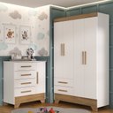 Ver imagem 1 de Quarto Infantil Completo Guarda Roupa 4 Portas 2 Gavetas com Cômoda Liz Espresso Móveis Branco/Fosco/Nature
