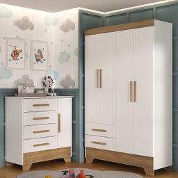 Quarto Infantil Completo Guarda Roupa 4 Portas 2 Gavetas com Cômoda Liz Espresso Móveis - 1
