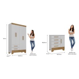 Quarto Infantil Completo Guarda Roupa 4 Portas 2 Gavetas com Cômoda Liz Espresso Móveis - 3