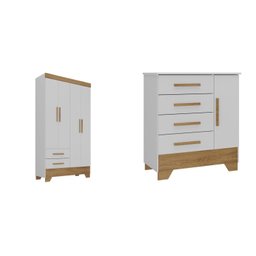 Quarto Infantil Completo Guarda Roupa 4 Portas 2 Gavetas com Cômoda Liz Espresso Móveis - 2