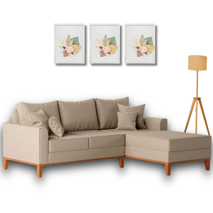 Sofá Beny com Chaise Direita, 2,00x1,40m, 3 Lugares, Linho, Base em Madeira. (bege)