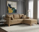 Ver imagem 1 de Sofá Beny com Chaise Direita, 3 Lugares, Estofado em Linho, Base em Madeira, 2,00x1,40.
