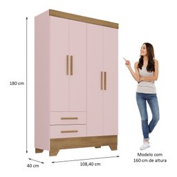 Quarto Infantil Completo Guarda Roupa 4 Portas 2 Gavetas com Cômoda Liz - 5