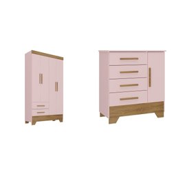 Quarto Infantil Completo Guarda Roupa 4 Portas 2 Gavetas com Cômoda Liz - 2