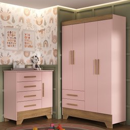 Quarto Infantil Completo Guarda Roupa 4 Portas 2 Gavetas com Cômoda Liz - 1