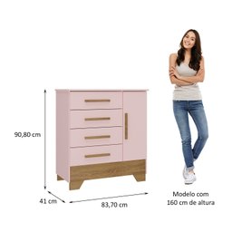 Quarto Infantil Completo Guarda Roupa 4 Portas 2 Gavetas com Cômoda Liz - 6