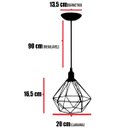 Ver imagem 2 de Pendente Aramado Teto Diamante Luminária Lustre Retrô Balcão + Lâmpada Led ST64 Vintage Preto