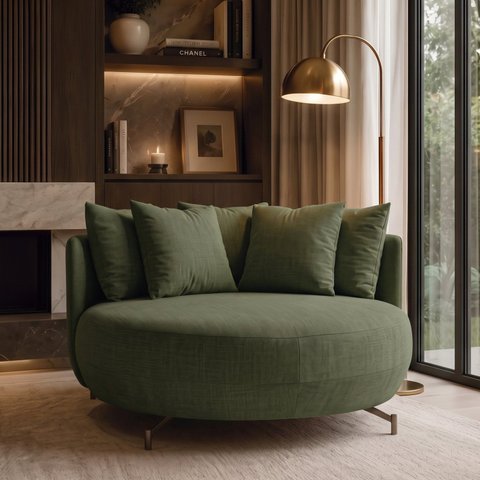 Poltrona Redonda Decorativa 2 Lugares com Almofadas 150cm Soho