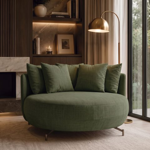 Poltrona Redonda Decorativa com 6 Almofadas 150cm Soho