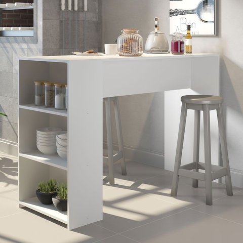 Bancada Alta Estilo Ilha para Cozinha Gourmet 136x93x50cm Branco
