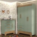 Ver imagem 1 de Quarto Infantil Completo Guarda Roupa 4 Portas 2 Gavetas com Cômoda Liz Verde/Fosco/Nature