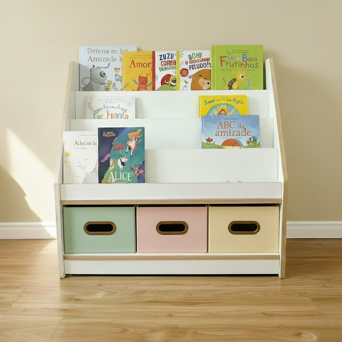 Estante Infantil Montessori Organizadora de Livros em Mdf Branca