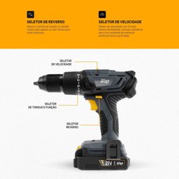 Parafusadeira e Furadeira de Impacto 1/2" K21 Id03 À Bateria com 20 Níveis de Torque 60 Nm Wap - 7