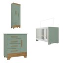 Ver imagem 2 de Quarto de Bebê Completo Guarda Roupa 3 Portas 2 Gavetas com Cômoda e Berço Lily Espresso Móveis Verde/Fosco/Nature