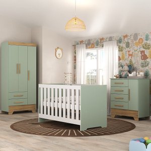 Quarto de Bebê Completo Guarda Roupa 3 Portas 2 Gavetas com Cômoda e Berço Lily Espresso Móveis