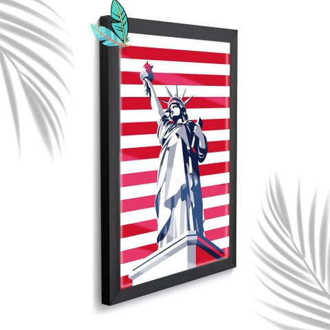 Quadro Decorativo Estatua Liberdade + Vidro 33x25 Escrtório:preto