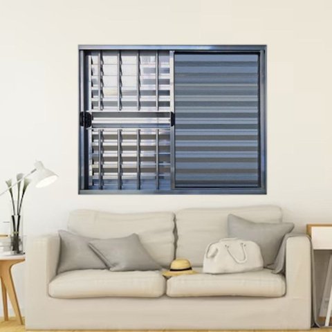 Janela Veneziana de Alumínio 3 Folhas 100 x 80cm Linha Modular com Grade Esquadrias Bergamo Brilhant