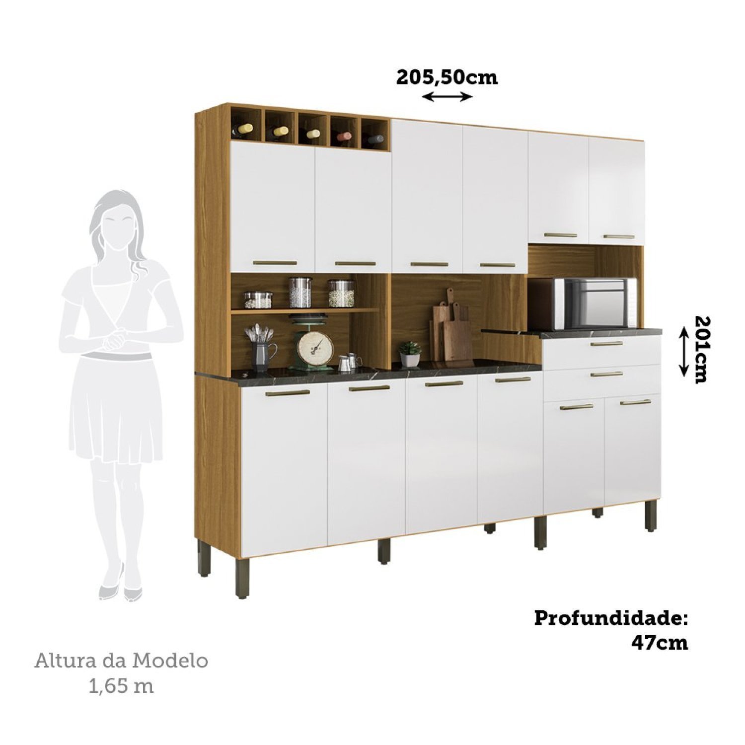 Cozinha Compacta com 12 Portas 2 Gavetas e Espaço para Micro-ondas 100% Mdf Vitis - 4
