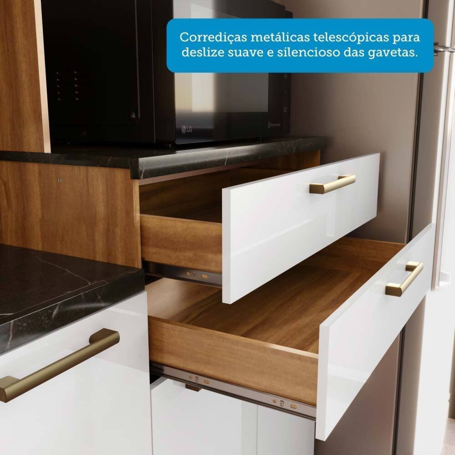 Cozinha Compacta com 12 Portas 2 Gavetas e Espaço para Micro-ondas 100% Mdf Vitis - 6