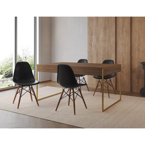 Conjunto Industrial Filadelfia 120x75 Ferro Dourado Tampo Amendoa 4 Cadeiras Preto