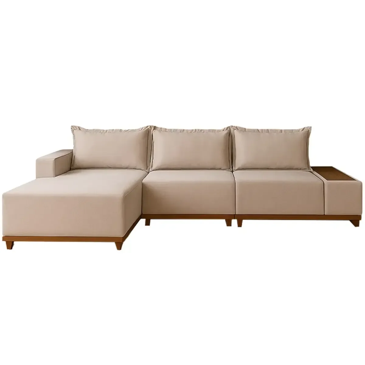 Ver imagem 1 de Sofá Living Suiça 6 Lugares com Chaise 288cm Tecido Linho Lufer Cor Bege