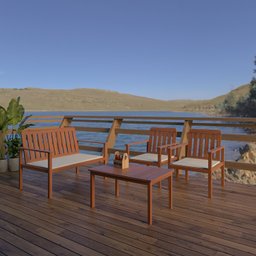 Conjunto para Jardim com 1 Sofá 2 Poltronas 1 Mesa de Centro Madeira Maciça - 1