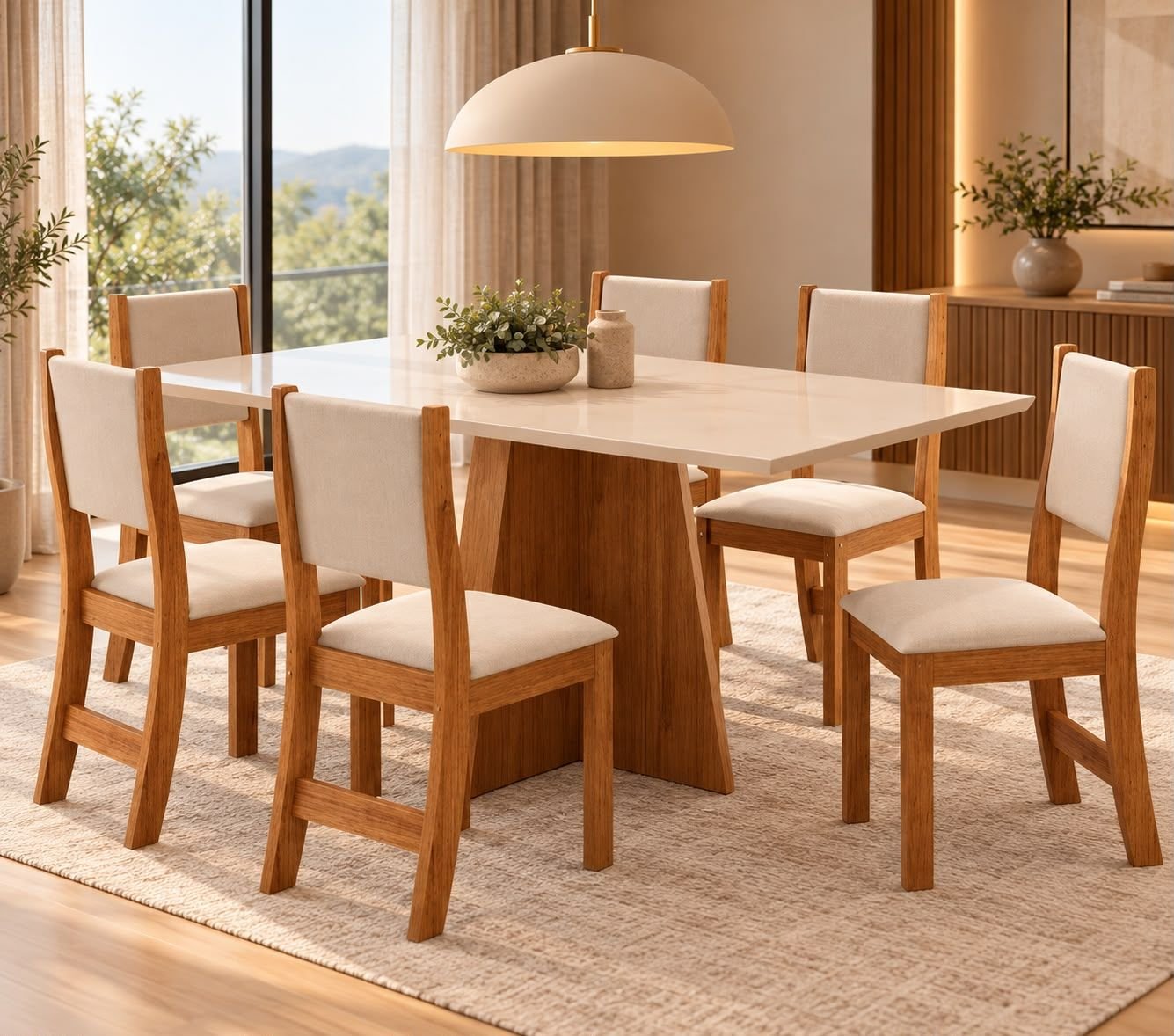 Conjunto de Jantar Mesa Retangular Jacarta com 6 Cadeiras Sol Bege/Mel/Blonde/Marfim