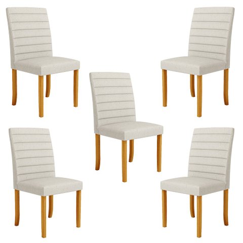 Kit 5 Cadeiras de Sala de Jantar Estofadas Veiga Madeira Maciça Linho Off White G78 - Gran Belo Cade
