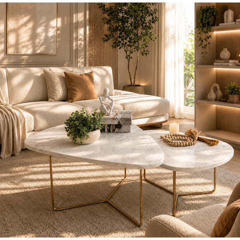 Conjunto de Mesa de Centro Industrial Orgânica de Metal Dourado Pietra