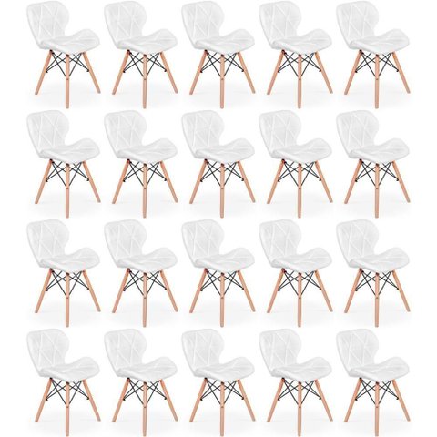 Kit 20 Cadeiras de Jantar Charles Eames Slim Wood Estofada - Branco