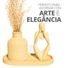 Kit 3pçs Decoração Estátua Pensadora Garrafa Listrada e Bandeja - Amarelo - 5