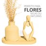 Kit 3pçs Decoração Estátua Pensadora Garrafa Listrada e Bandeja - Amarelo - 4
