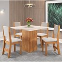Ver imagem 1 de Conjunto Mesa de Jantar 4 Cadeiras 90cm Veludo Mel Marfim Liric