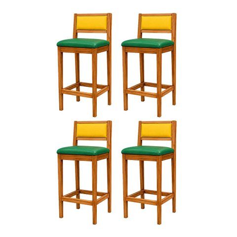 4 Banquetas Madeira Copa do Mundo Brasil Estofados Hellen:Mel e Sintetico Verde