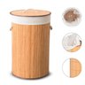 Cesto Roupa Suja Multiuso Bambu Redondo Banheiro Lavanderia - 1