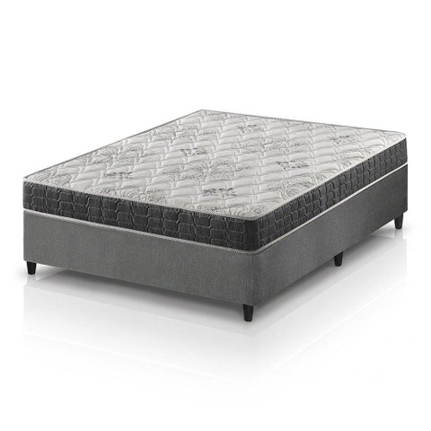 Cama Box Casal Cinza + Colchão Espuma D33 Ortopédico Zidi San Francisco 138x188x54cm
