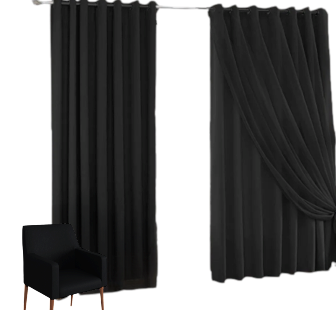 Cortina Blackout com voil 2,80x2,70 Para Trilho Simples:Preto ...