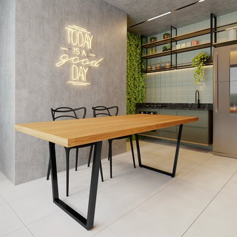 Mesa Industrial para Área Gourmet Madeira Maciça Lanna com Ferragem 2,20m Preto