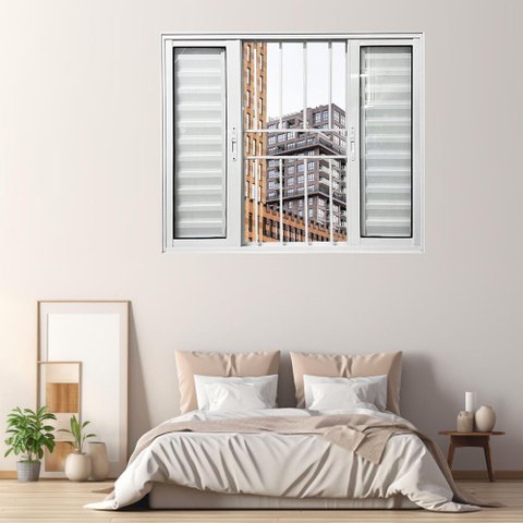 Janela Veneziana de Alumínio 6 Folhas 120 x 150cm Linha 25 com Grade Esquadrias Bergamo Branco