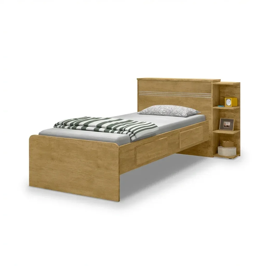 Cama Solteiro com Baú 2 Gavetas e 3 Nichos Jade Nature - 2 Cama Solteiro com Baú 2 Gavetas e 3 Nichos Jade Nature - 2