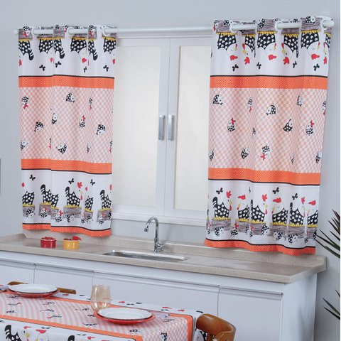 Cortina de Cozinha Estampada Galinhas FASTLAR 125X250CM