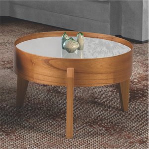 Mesa de Centro Laminada com vidro Off White - Eloá Casa MAD Mesa de Centro Eloá 50cm