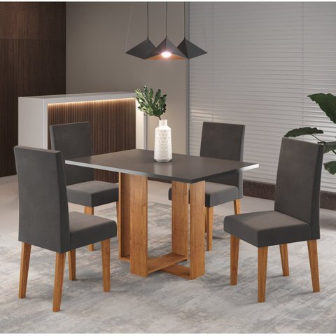Conjunto de Jantar Mesa Retangular Romantic com 4 Cadeiras Venus Cinza/Mel/Brilho/Grafite