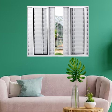Janela Veneziana de Alumínio 6 Folhas 100 x 120cm Linha Modular Esquadrias Bergamo Branco