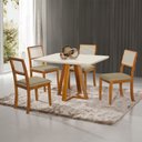 Ver imagem 1 de Conjunto Sala de Jantar Mesa Pérola Madeira Maciça Tampo em Vidro Offwhite com 4 Cadeiras Tecido Vel
